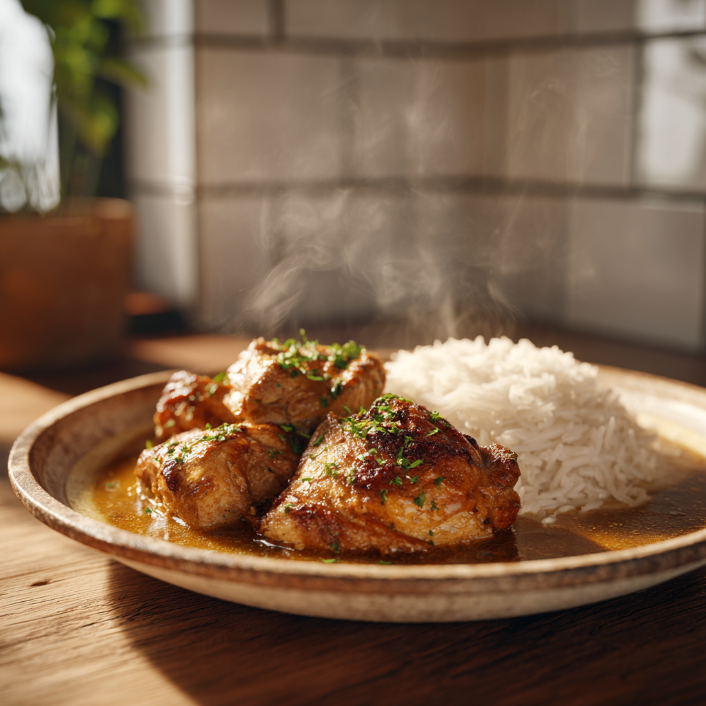Frango Cozido na Cerveja com Arroz Bom Todo